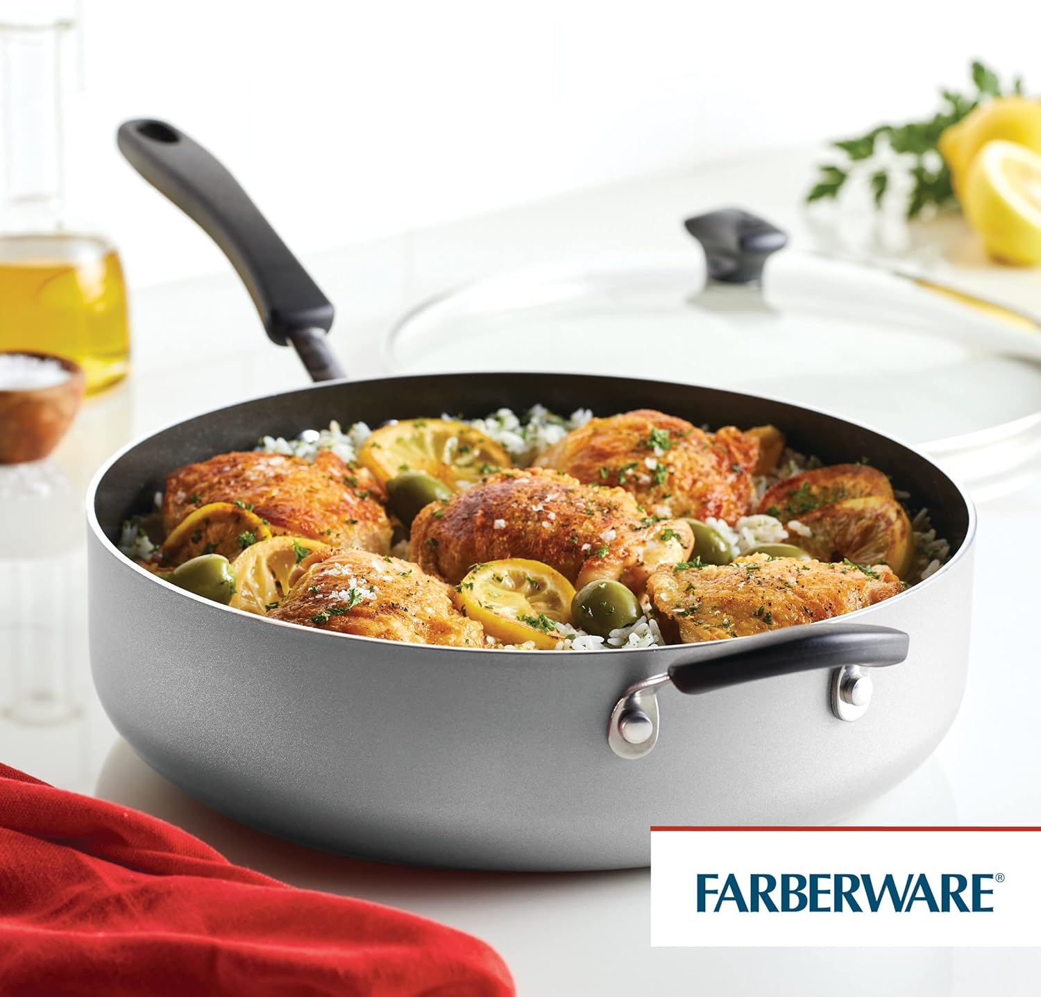 Farberware Cookstart DiamondMax – Olla antiadherente jumbo con tapa y mango auxiliar, apta para lavavajillas, 6 cuartos de galón, color plateado