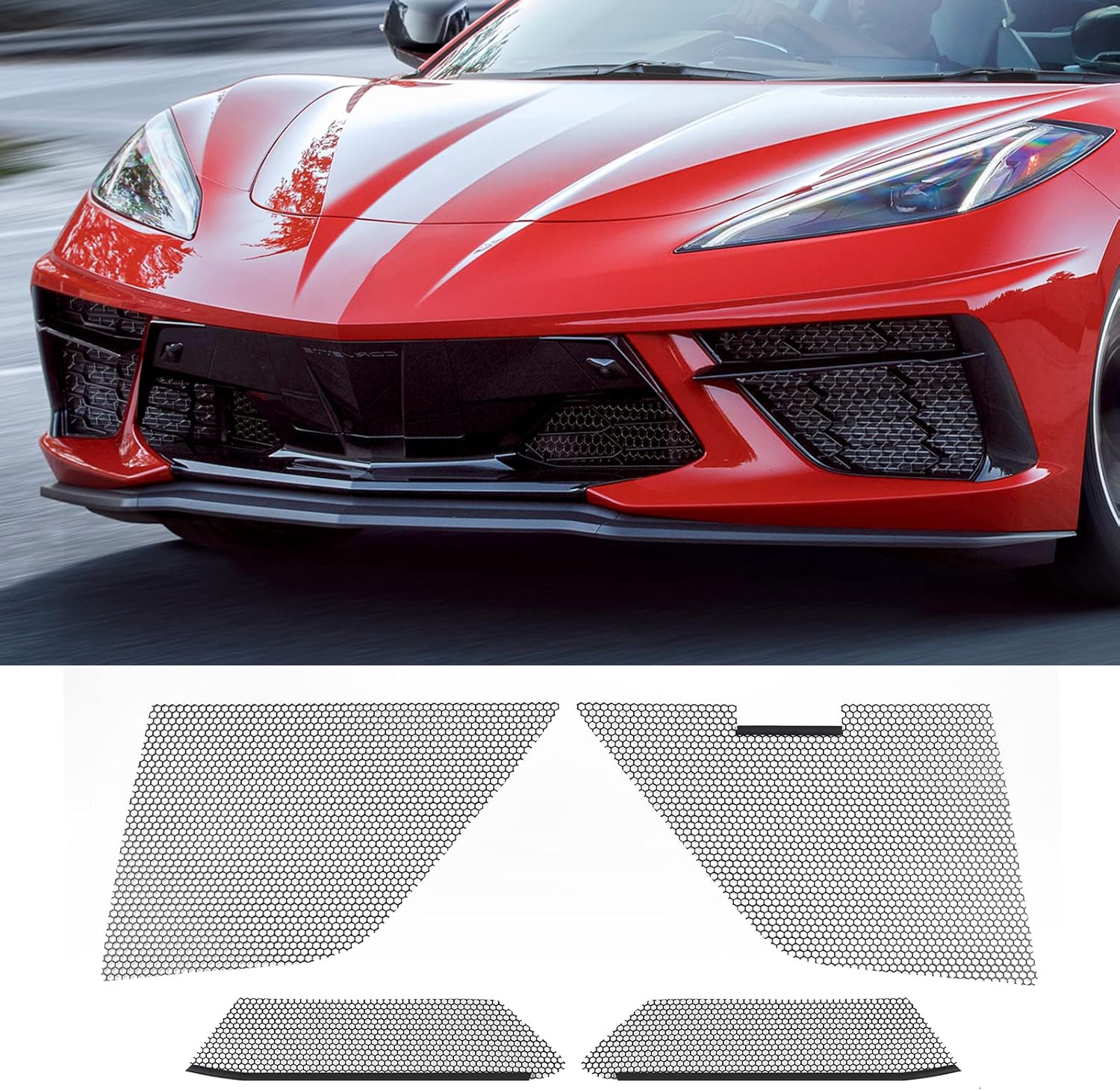 AggAuto Malla de ventilación de automóvil para Chevy Corvette C8 2020-2023, 4 piezas de aleación de aluminio con agujero de panal de abeja, juego de