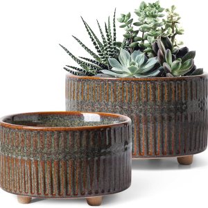 LE TAUCI Macetas para suculentas, maceta de cerámica de interior de 6.5 + 8 pulgadas con orificio de drenaje, moderna maceta decorativa redonda, LE TAUCI Macetas para suculentas, maceta de cerámica de interior de 6.5 + 8 pulgadas con orificio de drenaje, moderna maceta decorativa redonda,