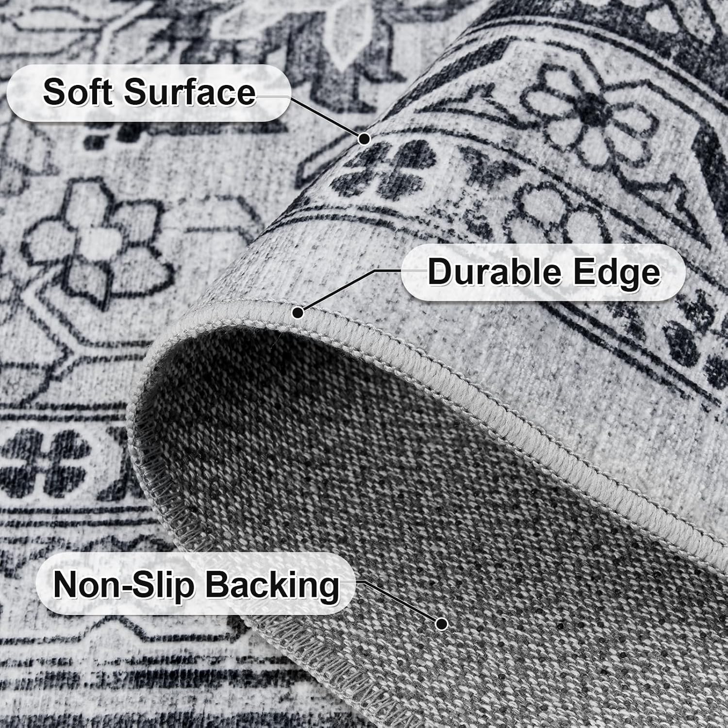 Alfombras de área para sala de estar y dormitorio alfombra de 3 x 5 lavable a máquina con respaldo antideslizante no desprende pelo resistente a las