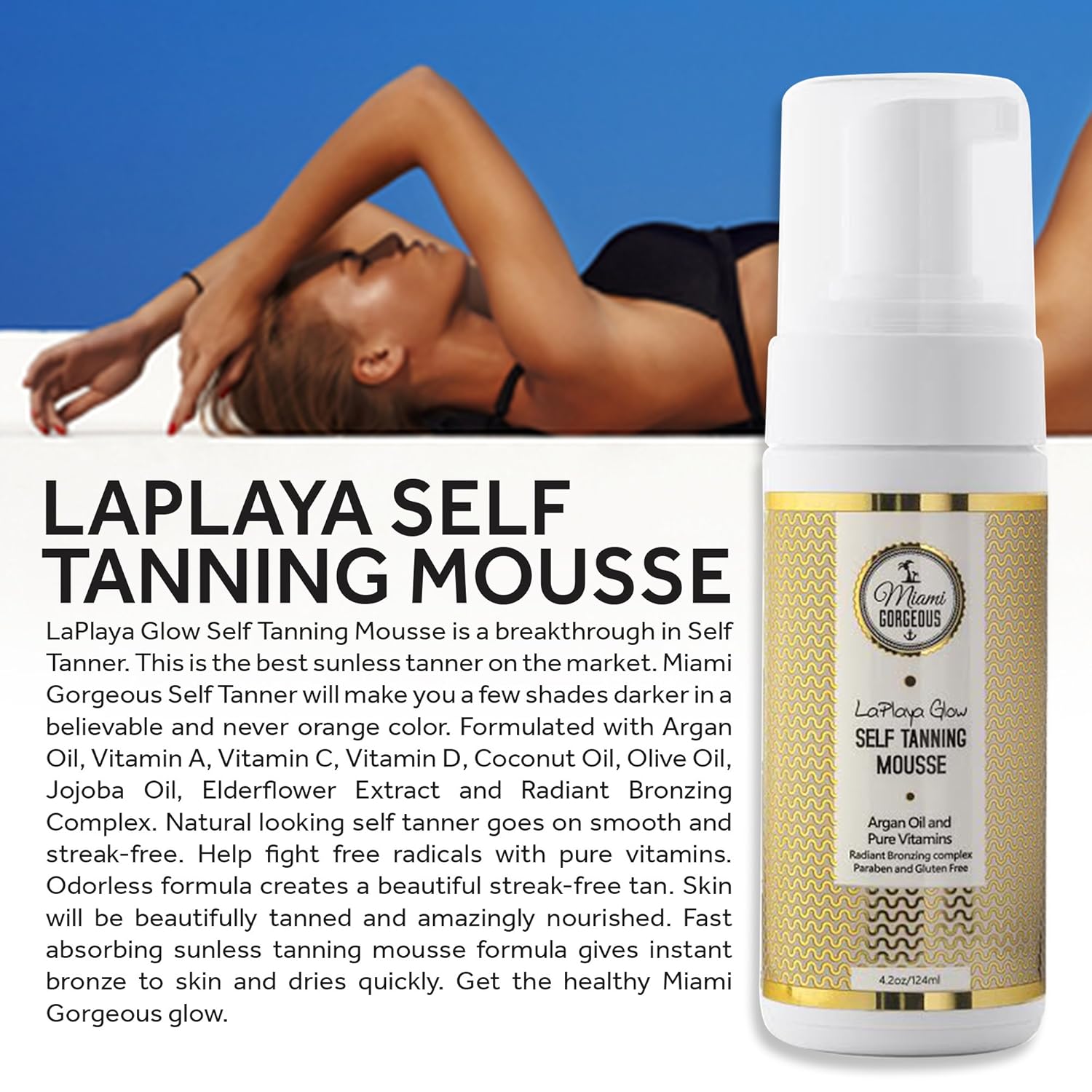 Mus autobronceadora Miami Gorgeous Mousse instantáneo para broncear la piel sin sulfato sin gluten el mejor autobronceante natural - Imagen 7