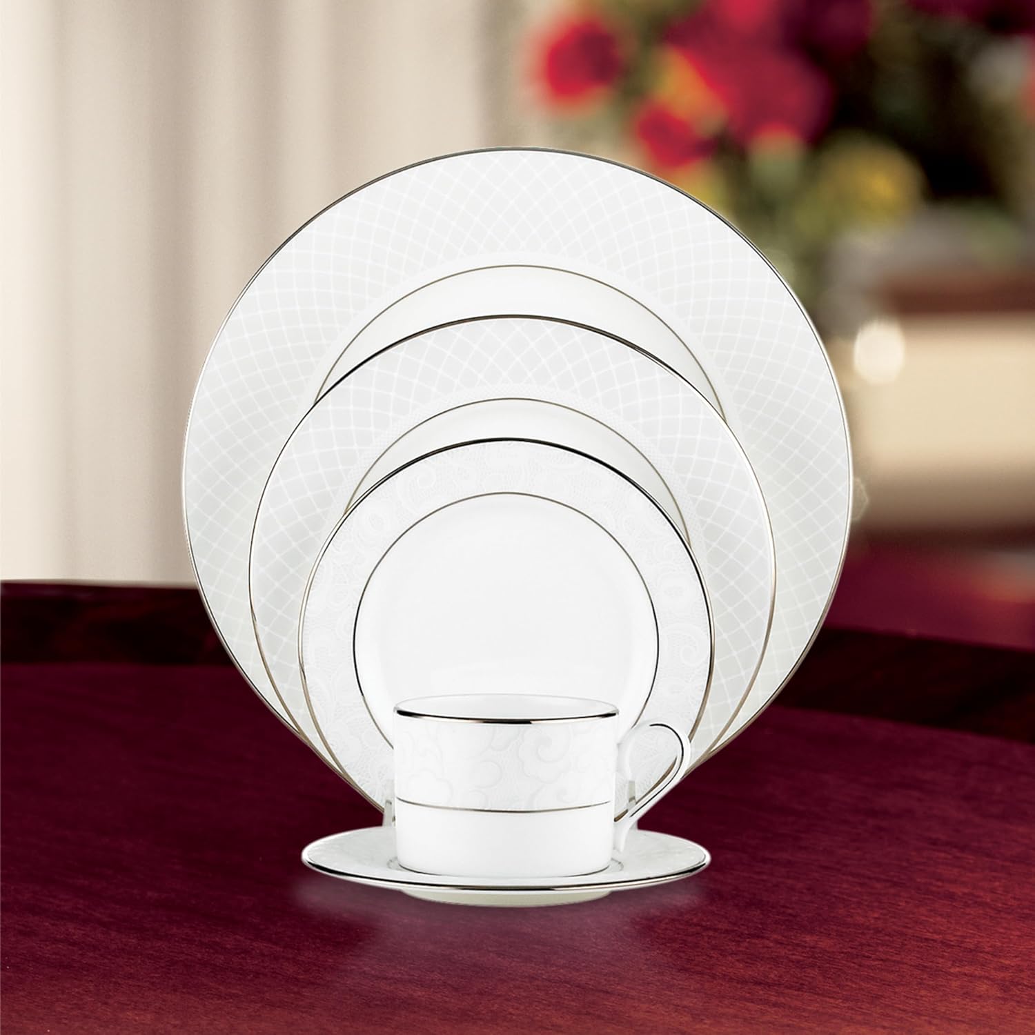Lenox Lenox – Juego de 5 piezas de encaje veneciano, juego de 5 piezas, vajilla fina de encaje veneciano, color blanco