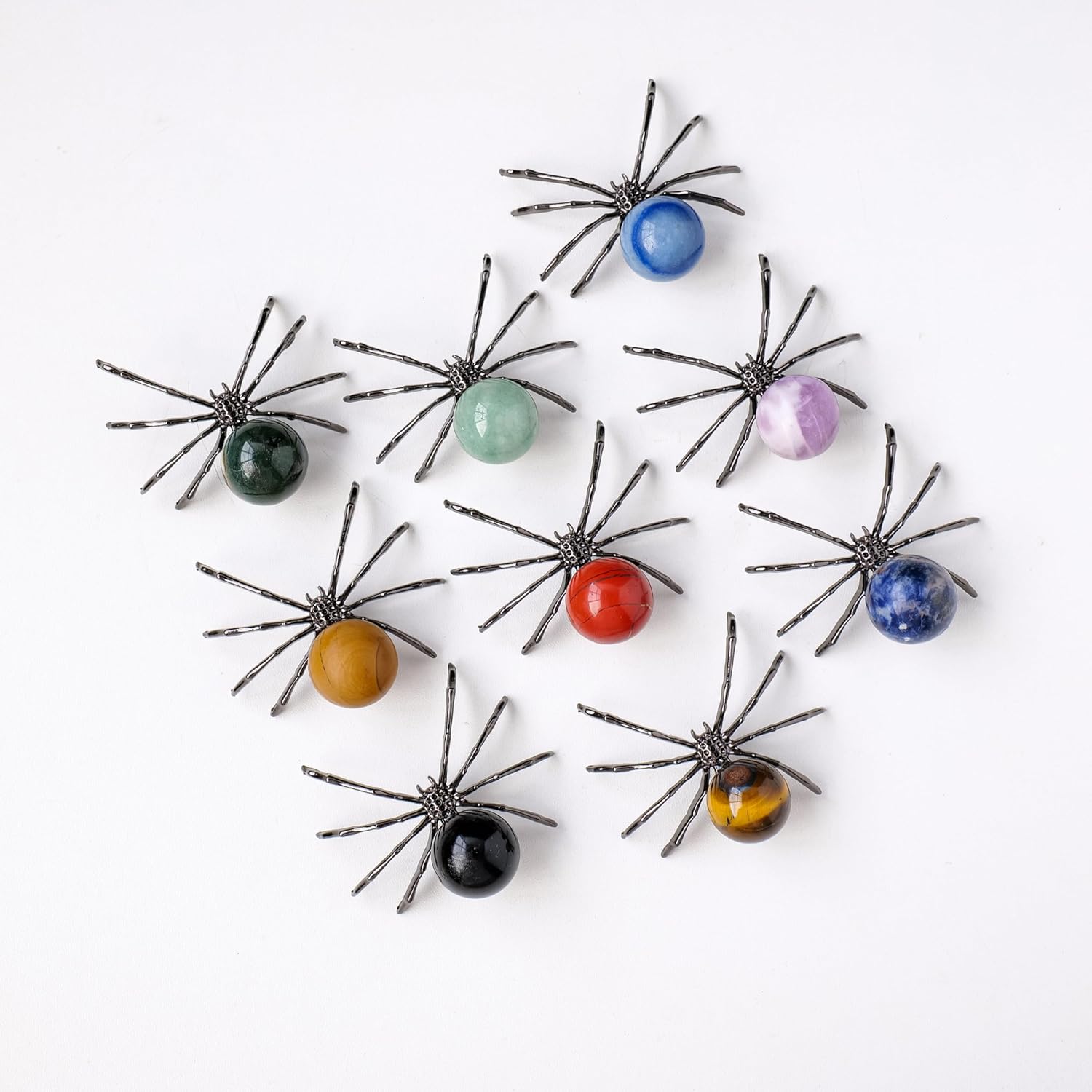 Runyangshi 1 bola de aventurina verde de cristal natural de 2 pulgadas, hecha a mano, estatua de araña animal, cristal curativo para decoración de