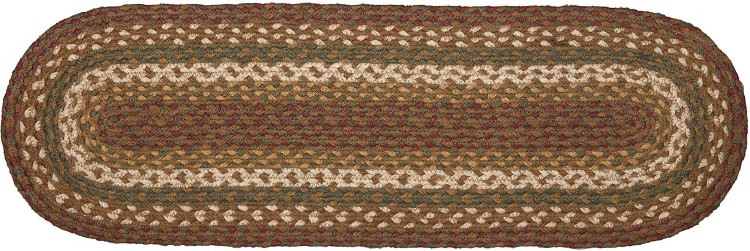 VHC Brands Cabina de té rústica para escalera, diseño de yute verde, a rayas, con respaldo de látex, decoración ovalada, 8.5 x 27 pulgadas