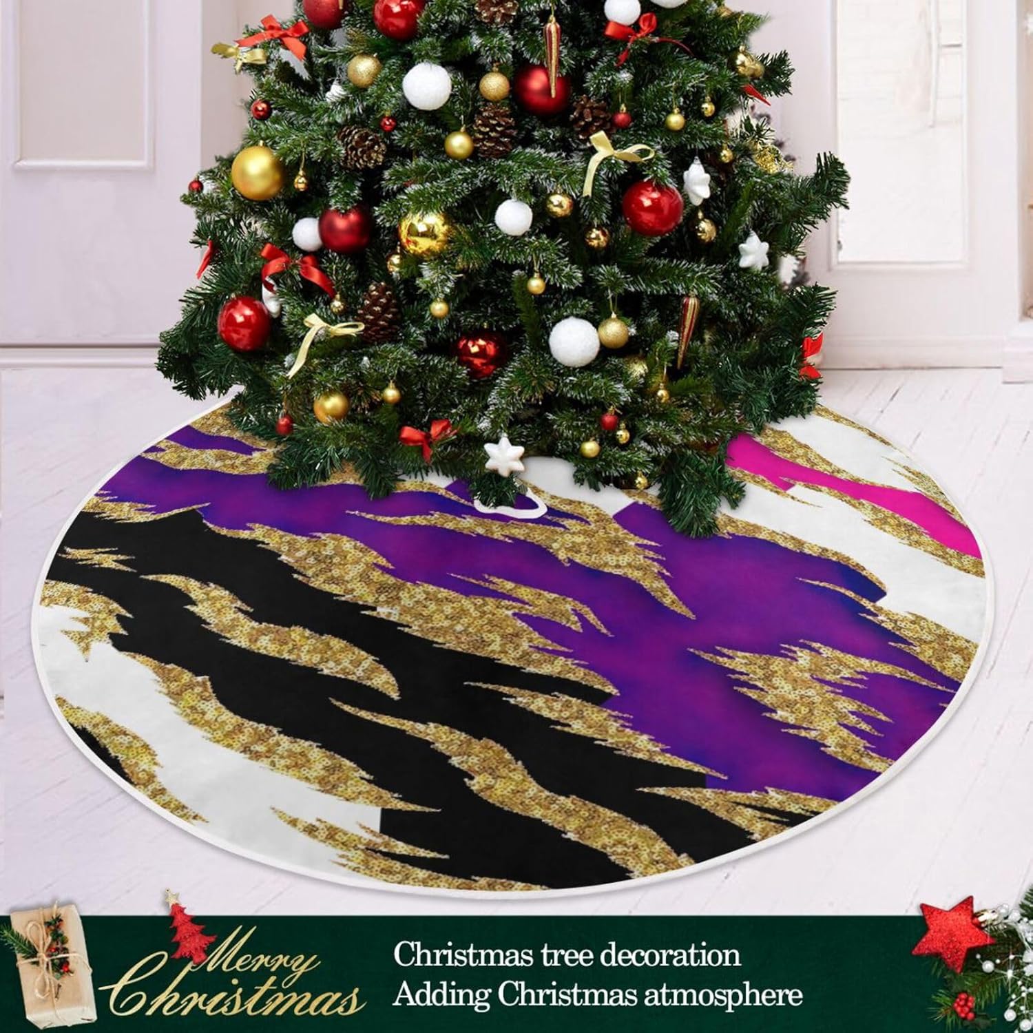 Animal Print Leopard Texture Trees Skirts, Tree Skirt Soft, 35.4 in Tree Skirt Decorations, Fall Xmas Tree Decor