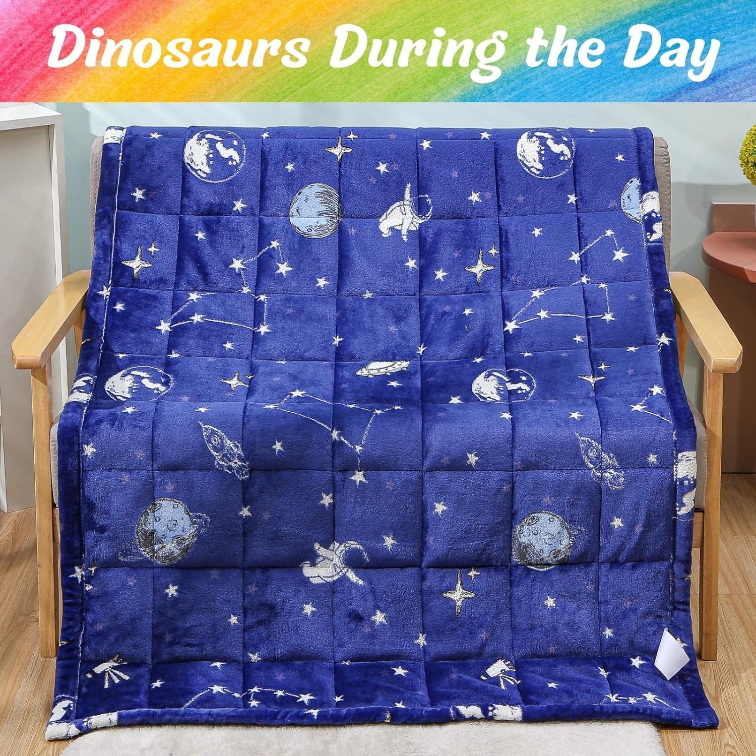 Bood Manta con peso de forro polar brillante de 3 libras para niños pequeños, manta con peso que brilla en la oscuridad, manta con peso de 3 libras,