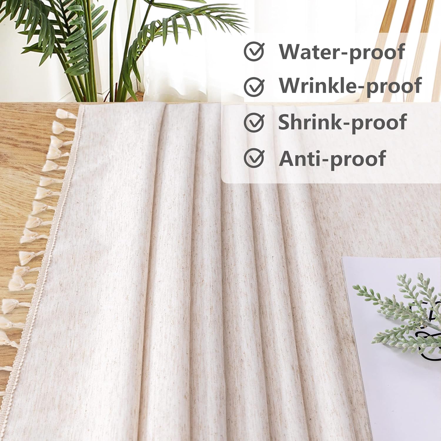 MYSKY HOME Mantel rectangular de 60 x 120 pulgadas, resistente con borlas de algodón y aspecto de lino, mantel de granja, sin arrugas, con borlas