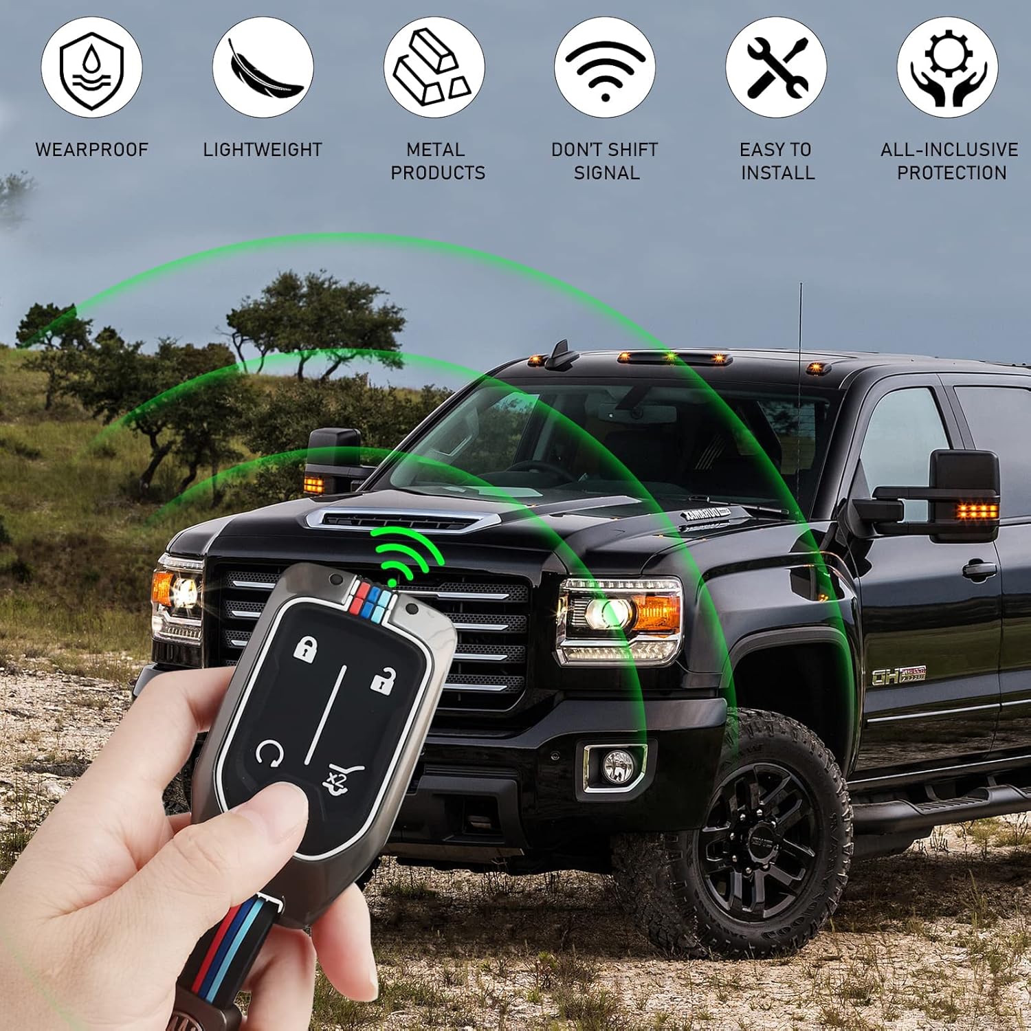Moonlinks Funda de aleación de zinc para llavero de 5 botones compatible con Chevy SilveradoGMC Sierra 1500 2500HD 3500HD 2019-2022, funda de