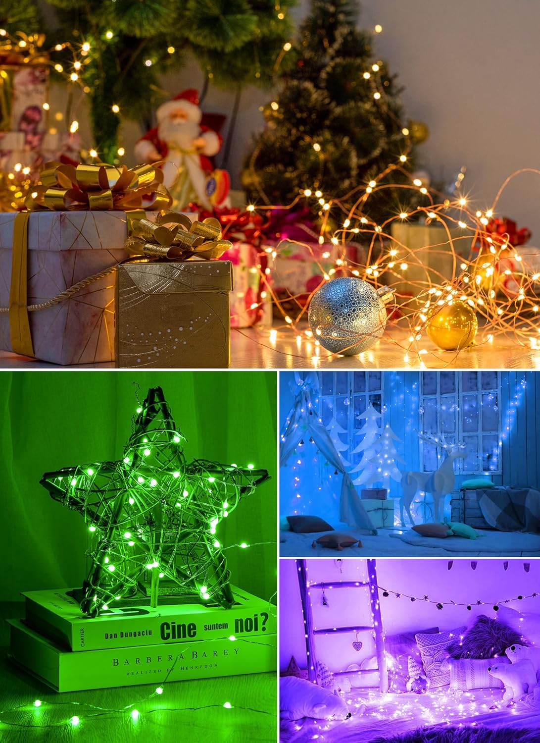 Minetom Paquete de 6 luces de hadas a pilas, 7 pies, 20 LED, impermeables, alambre plateado, luces de luciérnaga impermeables para manualidades,