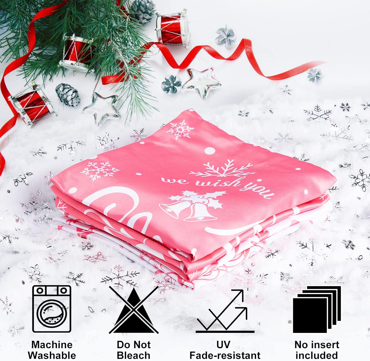Lanpn Juego de 4 fundas de almohada de Navidad blancas y rosas de 18 x 18 pulgadas, fundas de cojín decorativas de Navidad de 18 pulgadas, fundas de
