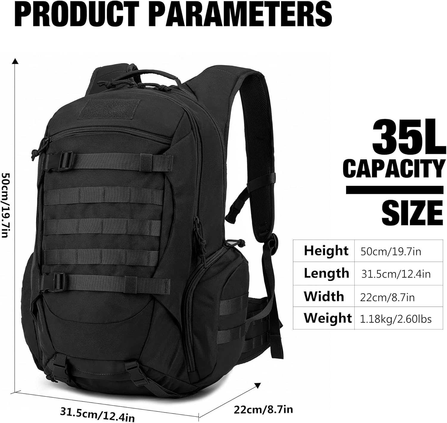 Mardingtop Mochilas tácticas de 35L Molle senderismo mochilas para acampar senderismo militar viaje motocicleta (con cubierta de lluvia)