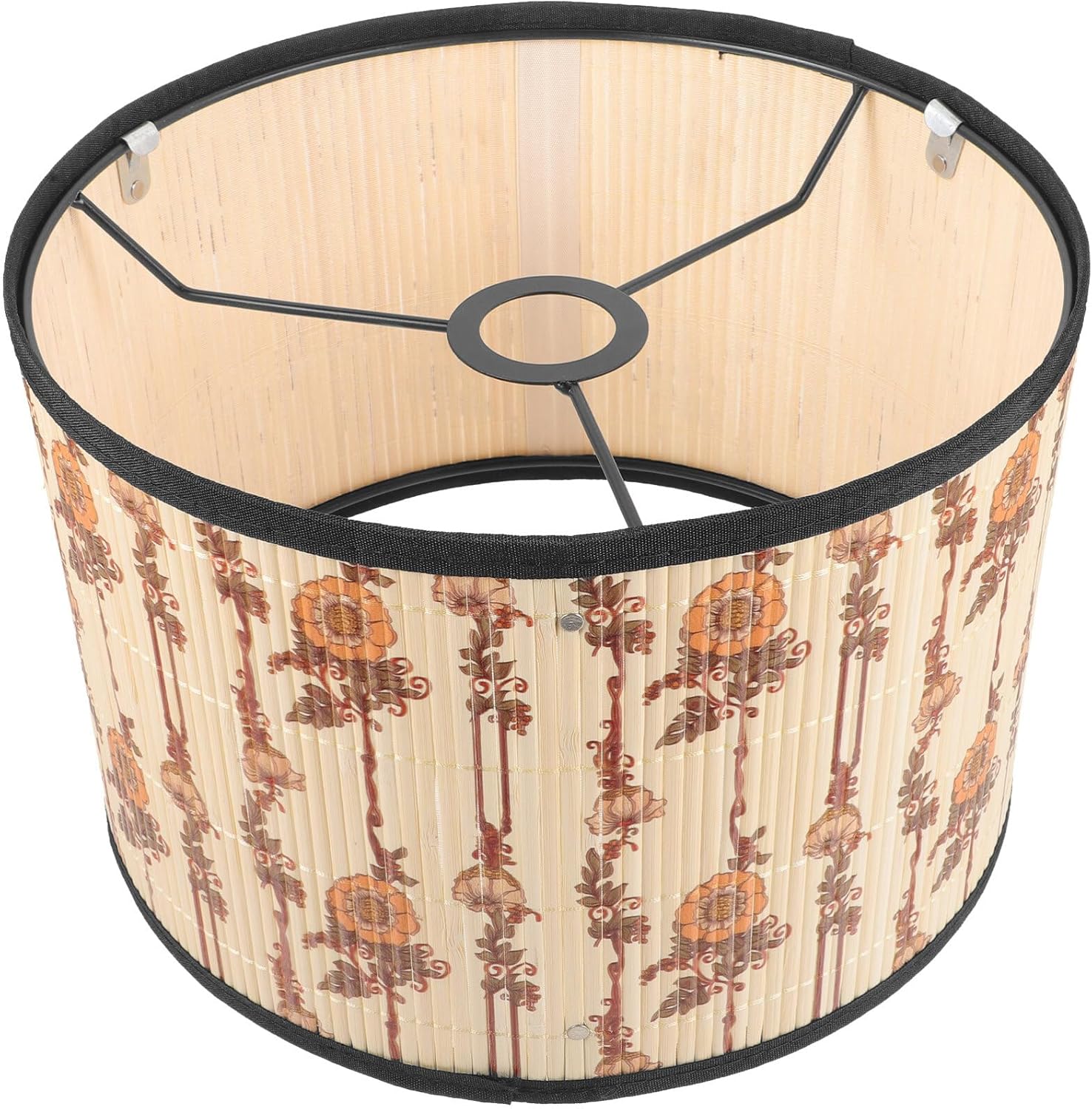 SEWACC Pantalla de lámpara de tambor de bambú, pantalla de luz impresa, pantalla de barril, lámpara de pared, cubierta de luz para dormitorio, sala