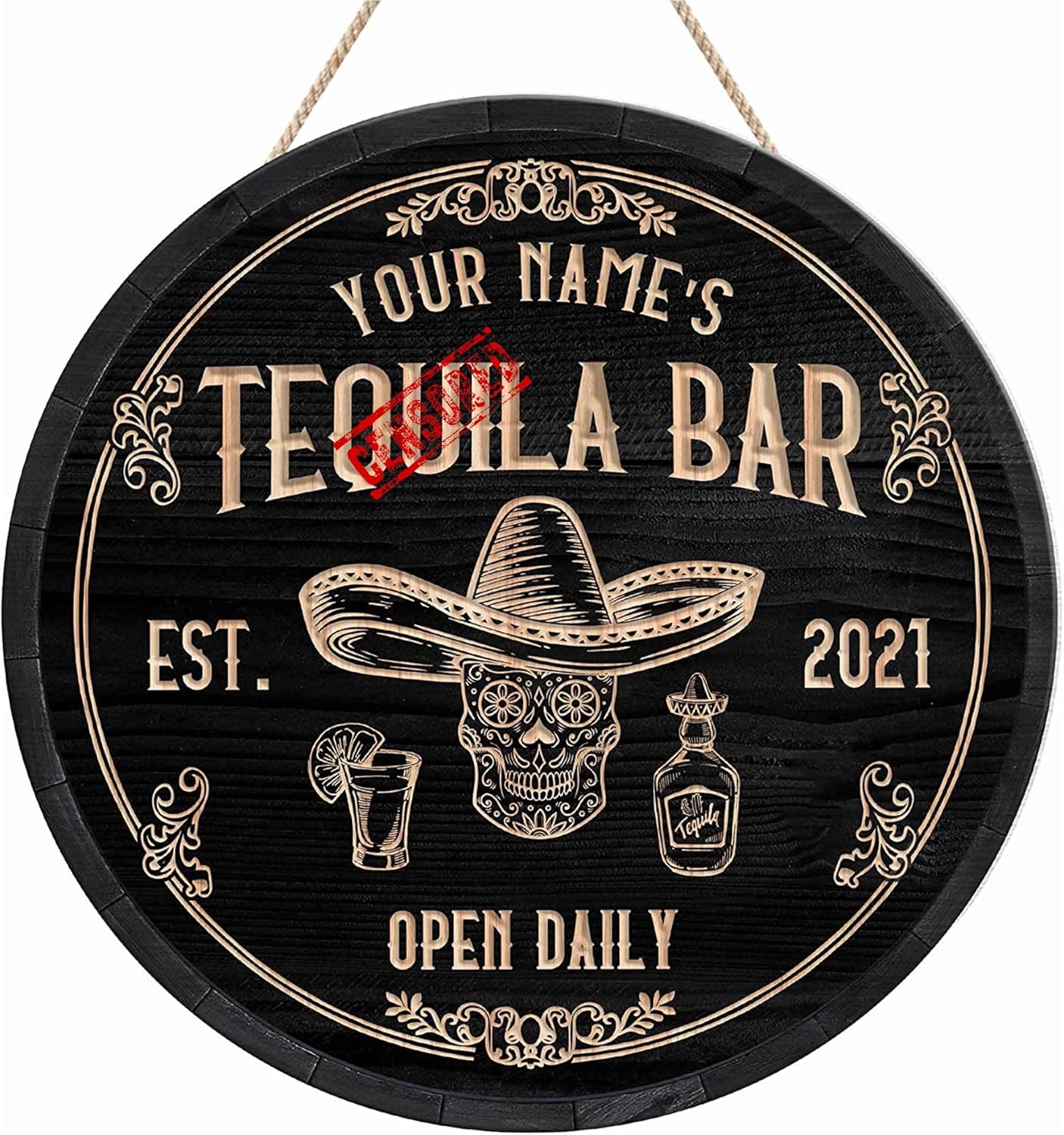 WODORO Placa de pared de madera de bar de tequila mexicano personalizado, letrero de bar de México, letrero rústico para pub para el hogar,