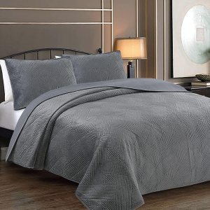 Cozy Line Home Fashions Juego de ropa de cama de terciopelo de terciopelo de lujo, tejido de canasta, color gris oscuro, juego de cama súper suave, Cozy Line Home Fashions Juego de ropa de cama de terciopelo de terciopelo de lujo, tejido de canasta, color gris oscuro, juego de cama súper suave,
