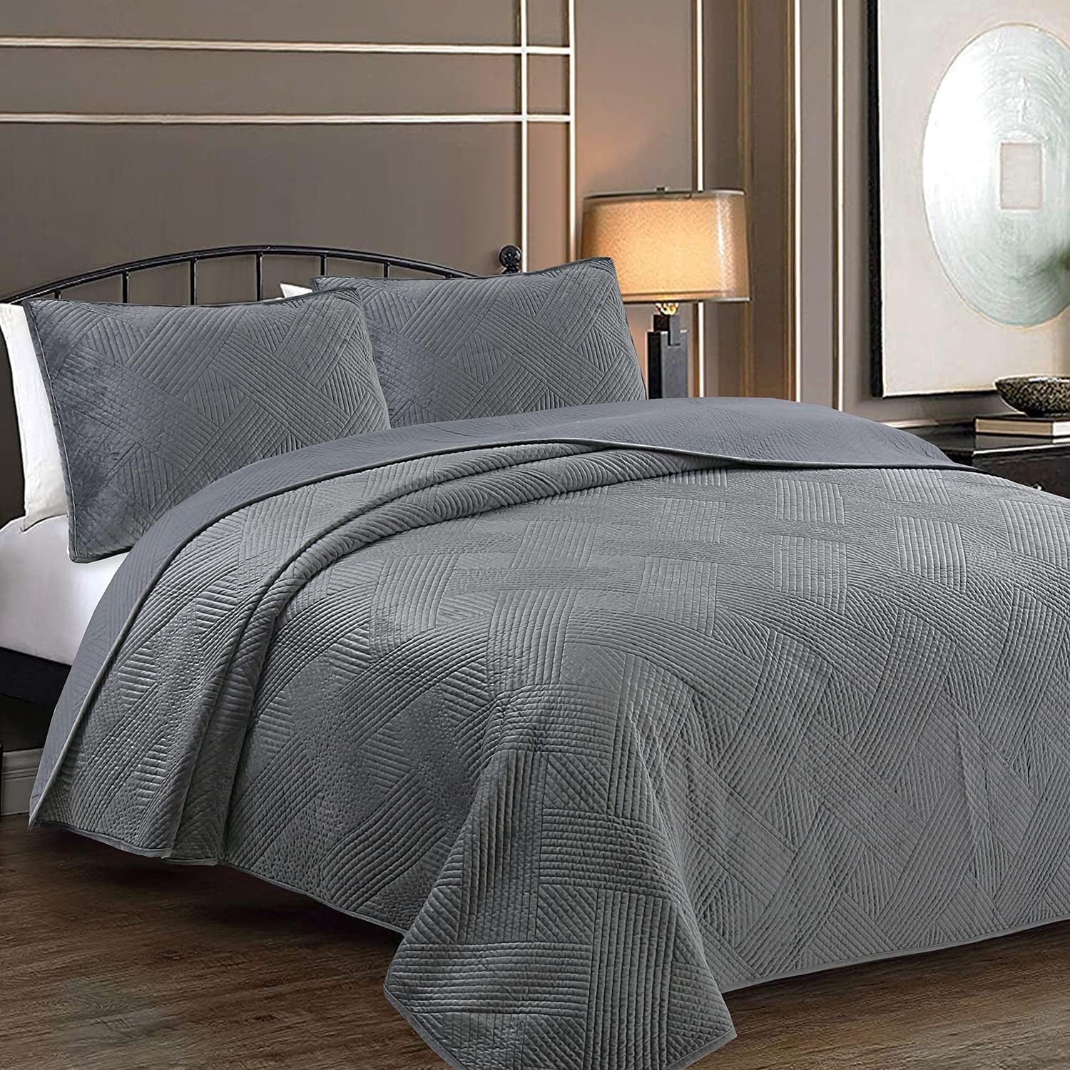 Cozy Line Home Fashions Juego de ropa de cama de terciopelo de terciopelo de lujo, tejido de canasta, color gris oscuro, juego de cama súper suave,