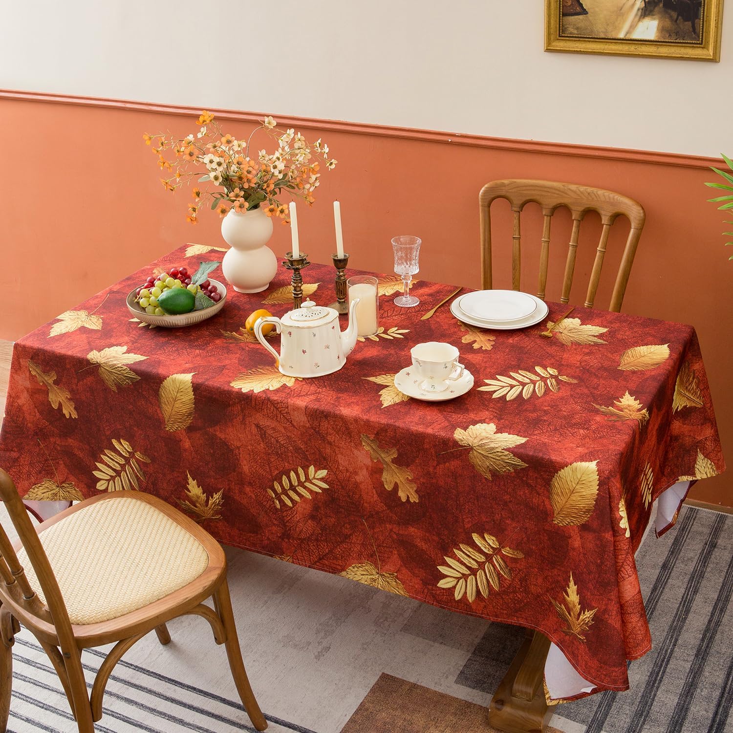 Dllxumm Mantel rectangular de otoño de 60 x 84 pulgadas, mantel de poliéster impermeable de fácil cuidado para Acción de Gracias, cosecha de otoño,