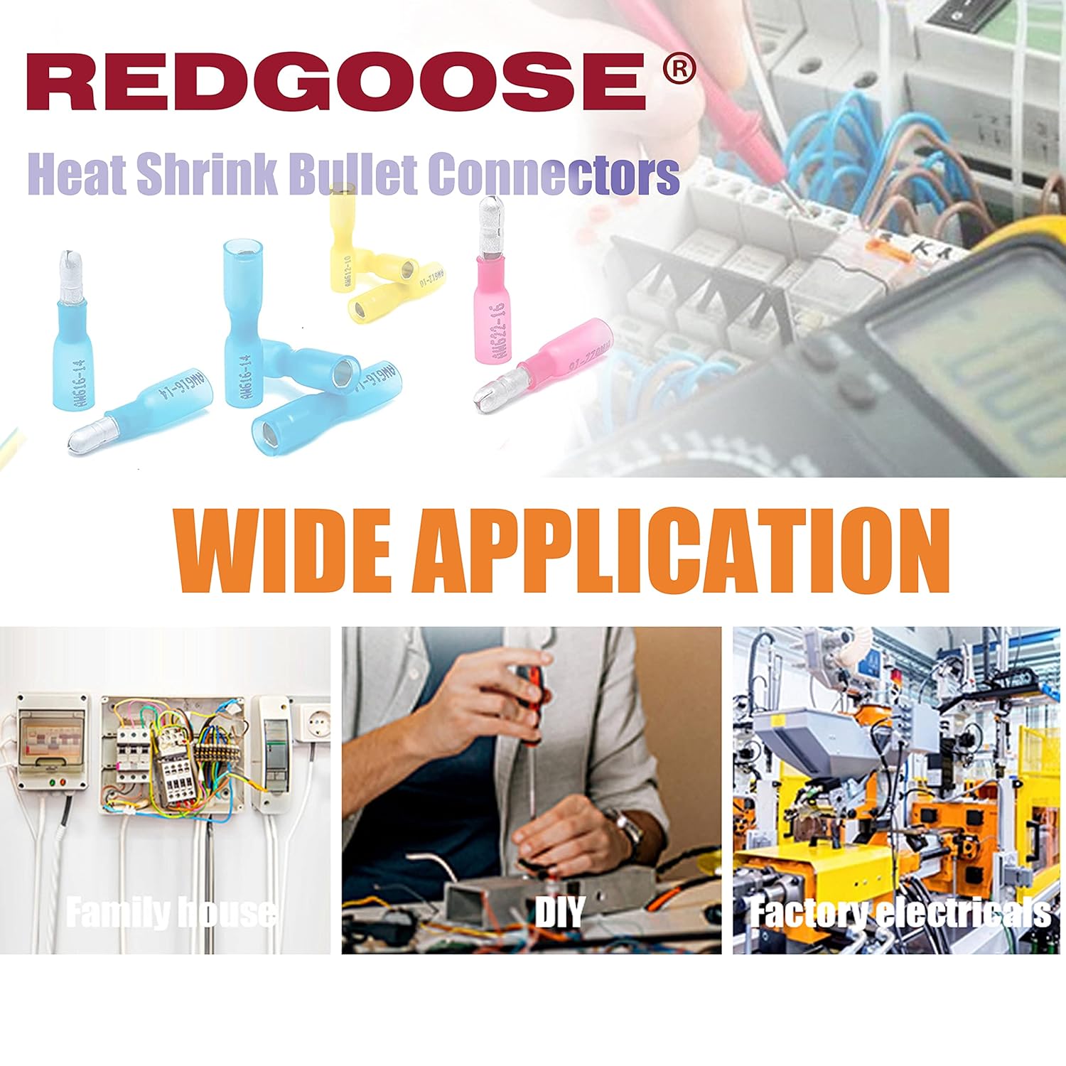 REDGOOSE 100 conectores de bala termorretráctiles calibre 22-10, aislados, impermeables, eléctricos, marinos, automotrices, hembras y machos, kit