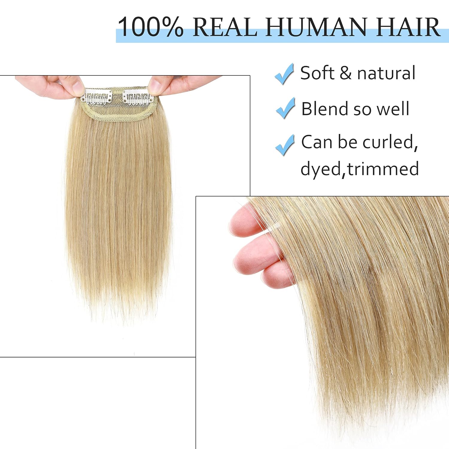 SEGO Extensiones de cabello corto con broches, 4 pulgadas, 100% cabello humano para mujer, con cabello delgado que añade volumen, 1 unidad, 0.28 oz