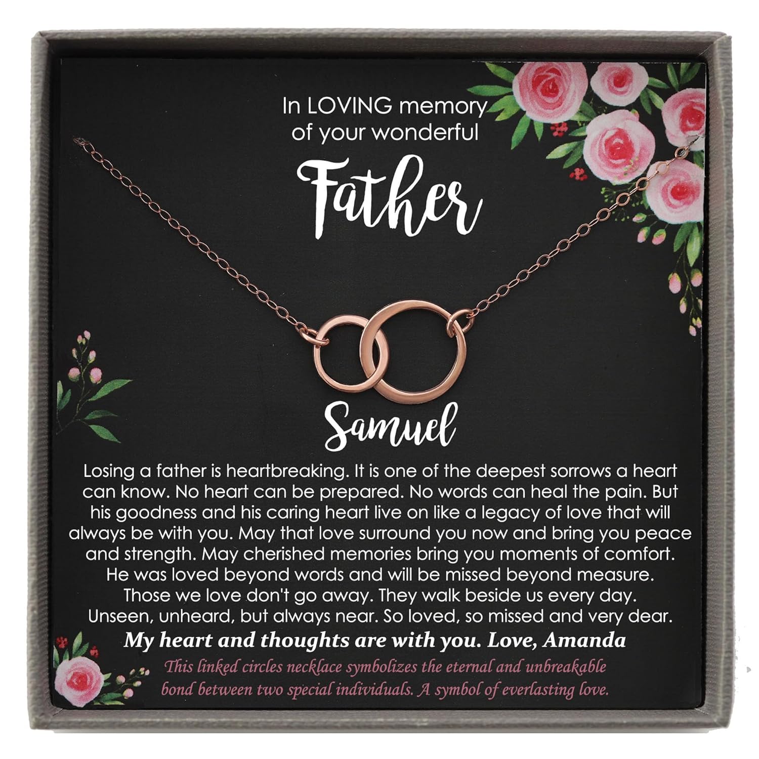 Bereavement Gifts for Loss of Father, Memorial Gifts, 2 Interlocking Circles Necklace with Meaningful Message