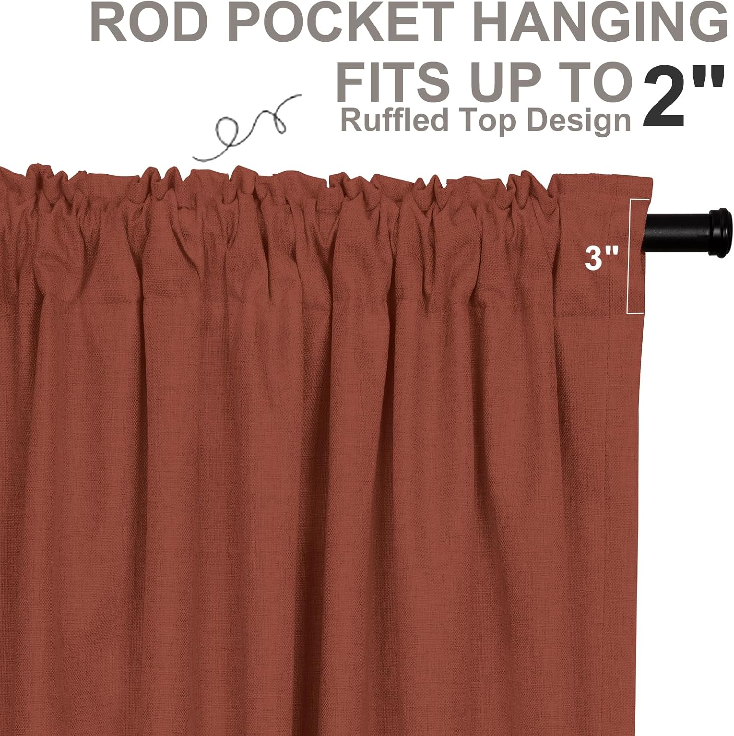 INOVADAY Cortinas 100% opacas para dormitorio de 108 pulgadas de largo, juego de 2 paneles de cortinas opacas de lino, con pestaña trasera, bolsillo