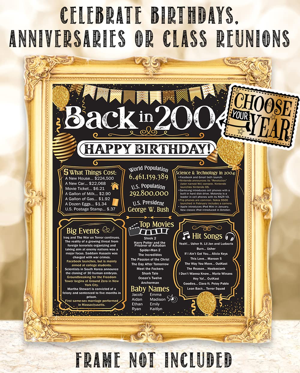 20th Birthday Party Decorations for 20th Birthday (Twenty) – Remembering The Year 2004 – Party Supplies – Gifts for Men and Women Turning 20 – Back