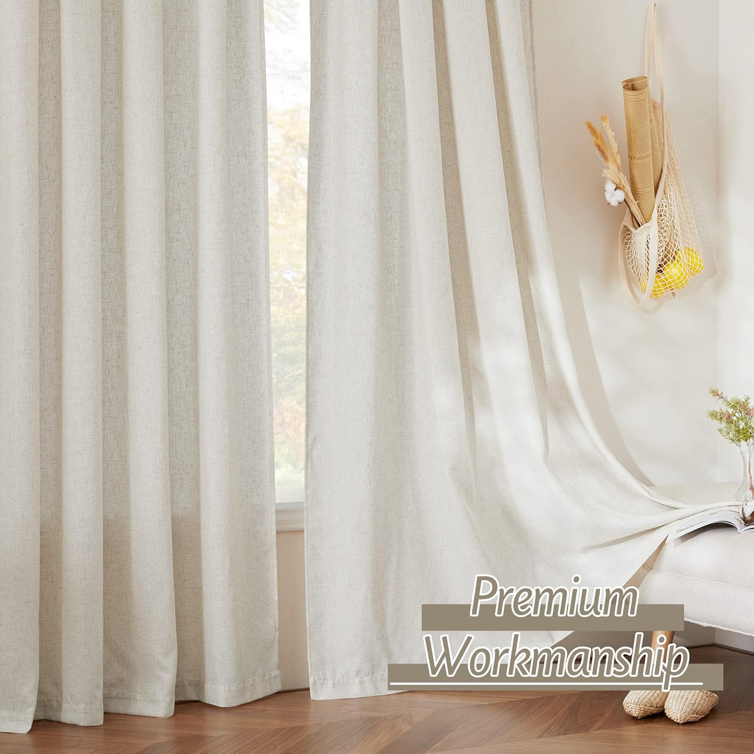 RYB HOME Cortinas traslúcidas de lino para sala de estar, dormitorio, pestaña trasera de 84 pulgadas, decoración rústica bohemia para comedor,