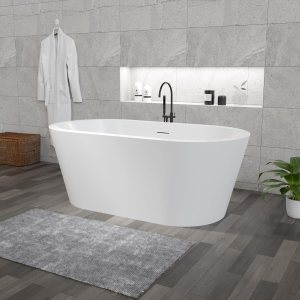 Bañera independiente de 61 pulgadas, bañeras de remojo con desbordamiento y drenaje integrados, certificado cUPC, bañera blanca acrílica (YI-1255) Bañera independiente de 61 pulgadas, bañeras de remojo con desbordamiento y drenaje integrados, certificado cUPC, bañera blanca acrílica (YI-1255)