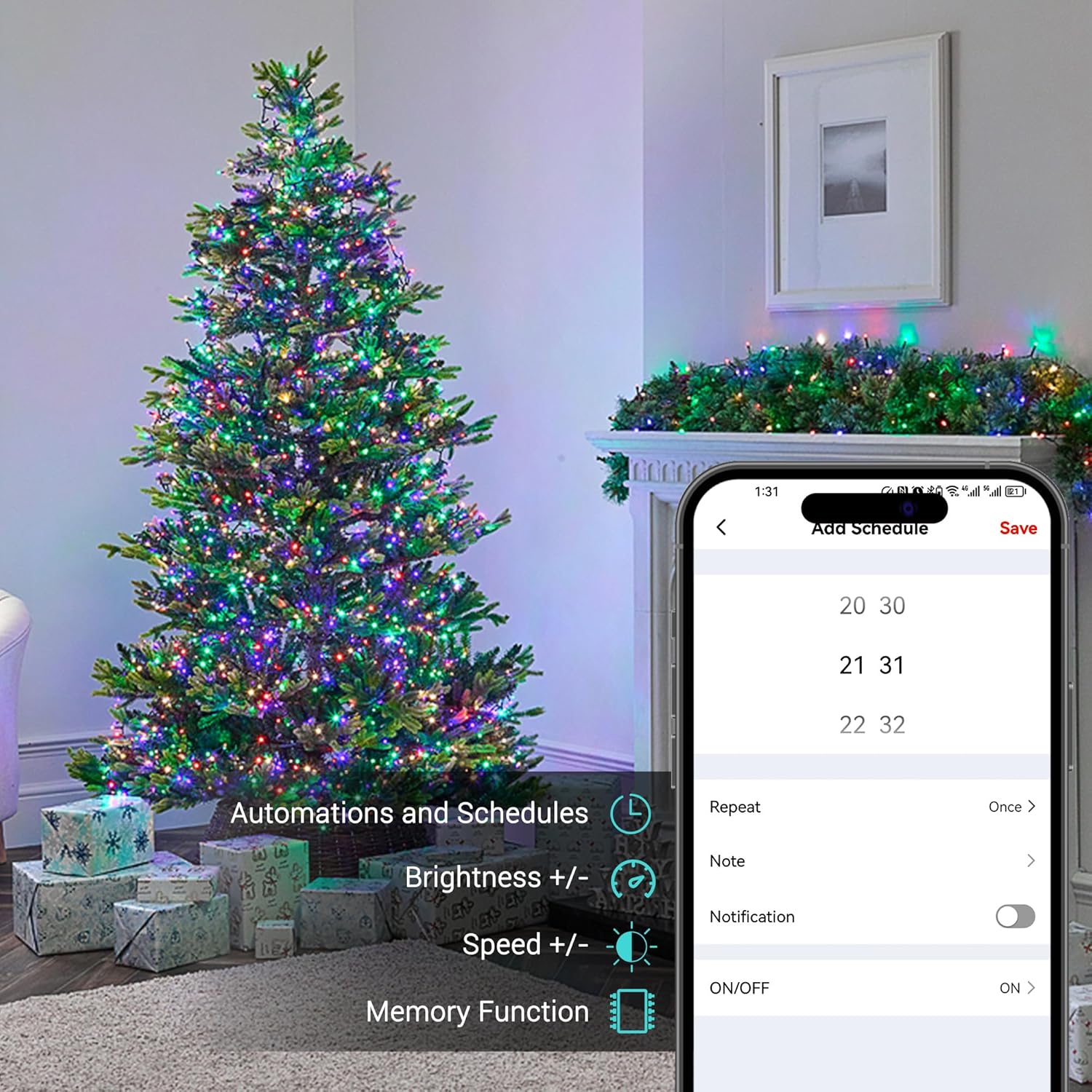 Brizled Luces de Navidad RGB, 164 pies, 498 luces LED inteligentes controladas por aplicación, luces de Navidad que cambian de color regulables,