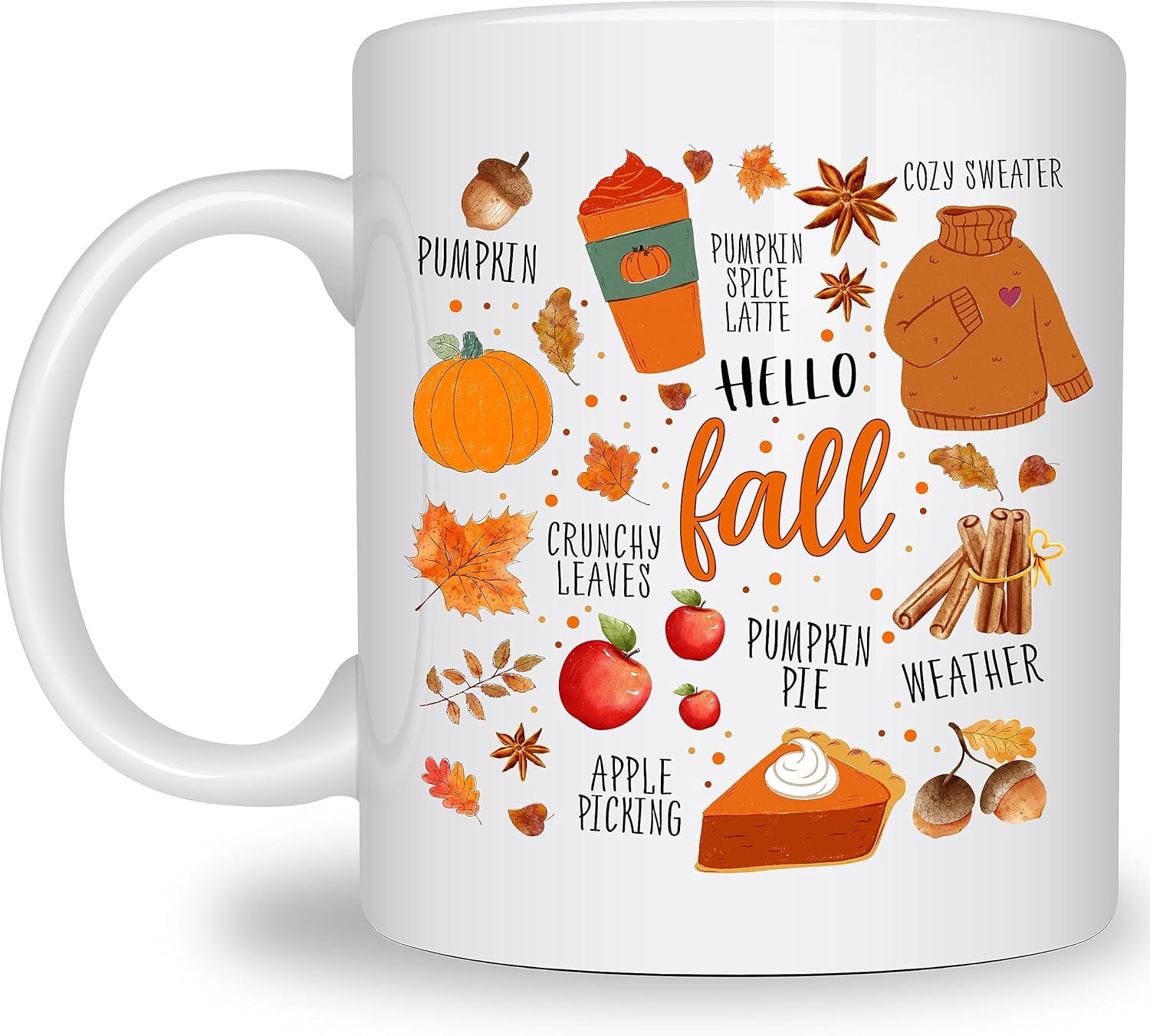 Taza de café con texto en inglés Hello Fall, taza de otoño, lindas tazas para mujer, decoración de otoño con agua dulce, decoración de otoño,