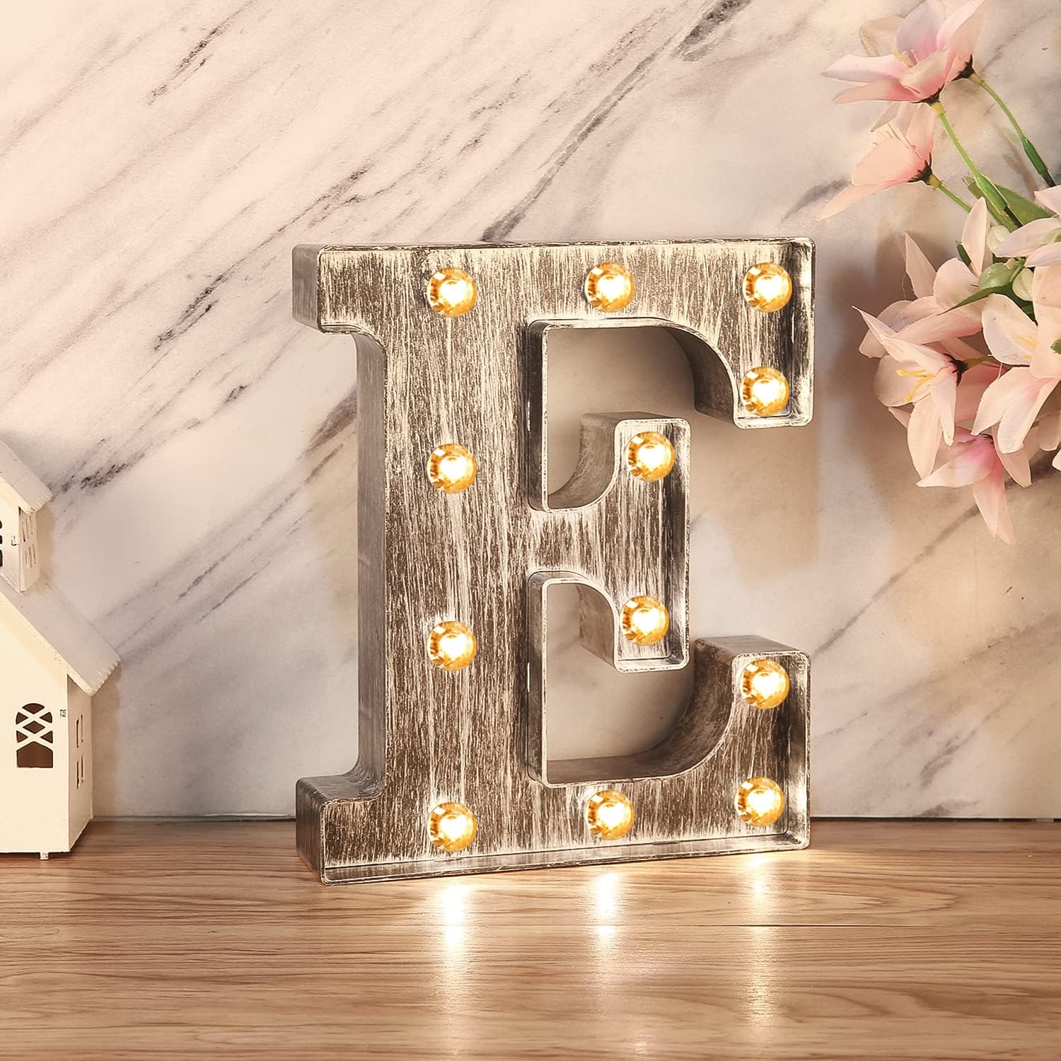 Letras iluminadas con luces LED de marquesina gris plateado para cafetería, boda, fiesta de cumpleaños, lámpara de Navidad, decoración de iniciales