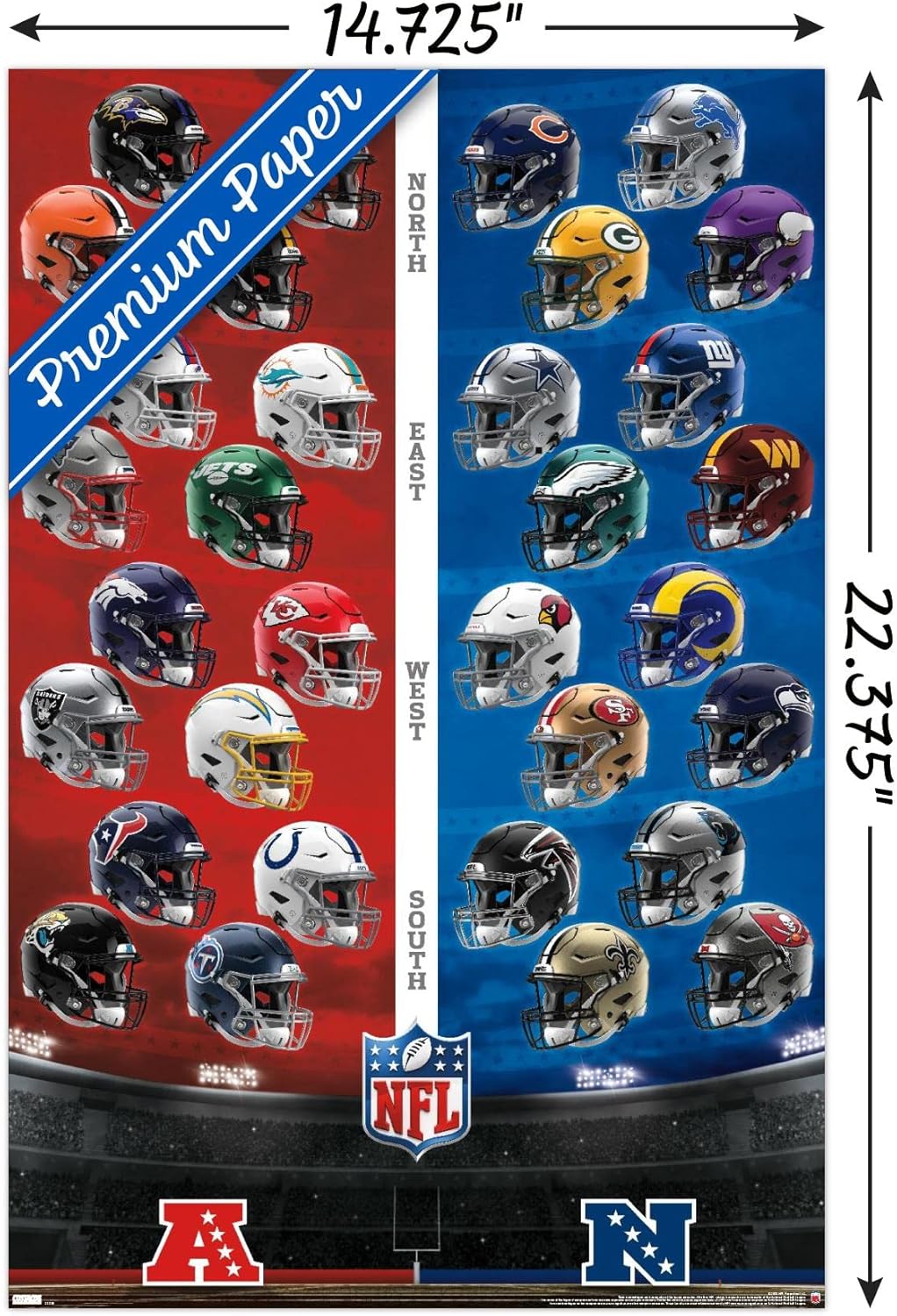 Trends International NFL League – Póster de pared de Cascos 22, 14.725 x 22.375 pulgadas, versión premium sin marco