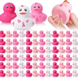 24 piezas de pato de goma rosa de 2 pulgadas, mini patos de baño con cinta rosa, 4 colores para concientización sobre el cáncer de mama, juguete de 24 piezas de pato de goma rosa de 2 pulgadas, mini patos de baño con cinta rosa, 4 colores para concientización sobre el cáncer de mama, juguete de