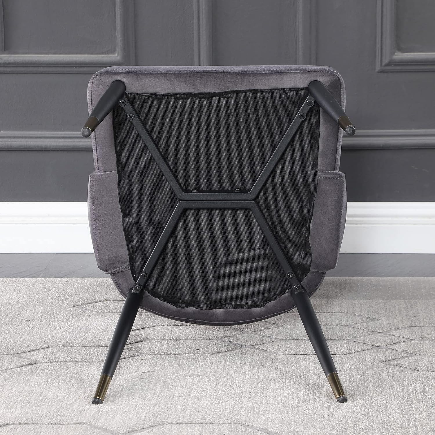 WOKER FURNITURE Sillas de comedor, patas negras con punta dorada, juego de 2 sillas modernas de terciopelo con respaldo sólido, patas de metal,
