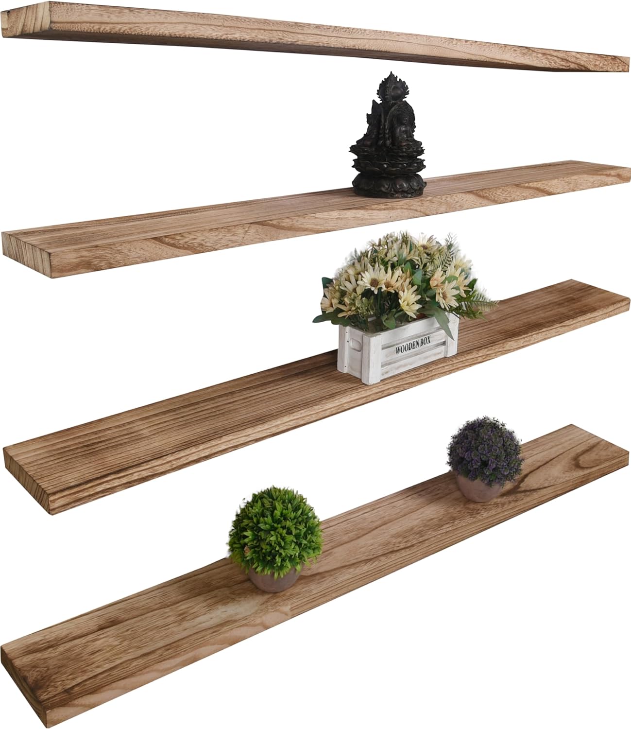 YYWUOJJ Estantes flotantes de madera para decoración de pared, estantes de pared rústicos para dormitorio, baño, cocina, sala de estar, juego de 4