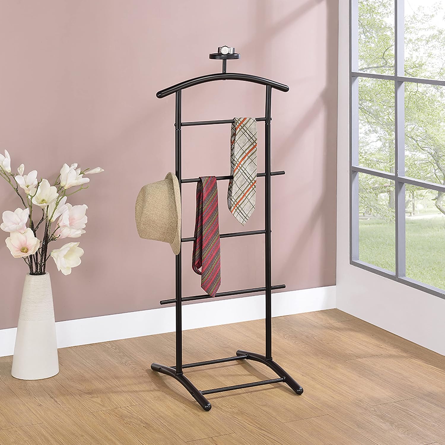 Kings Brand Furniture – Soporte de valet de metal Menros, perchero, negro