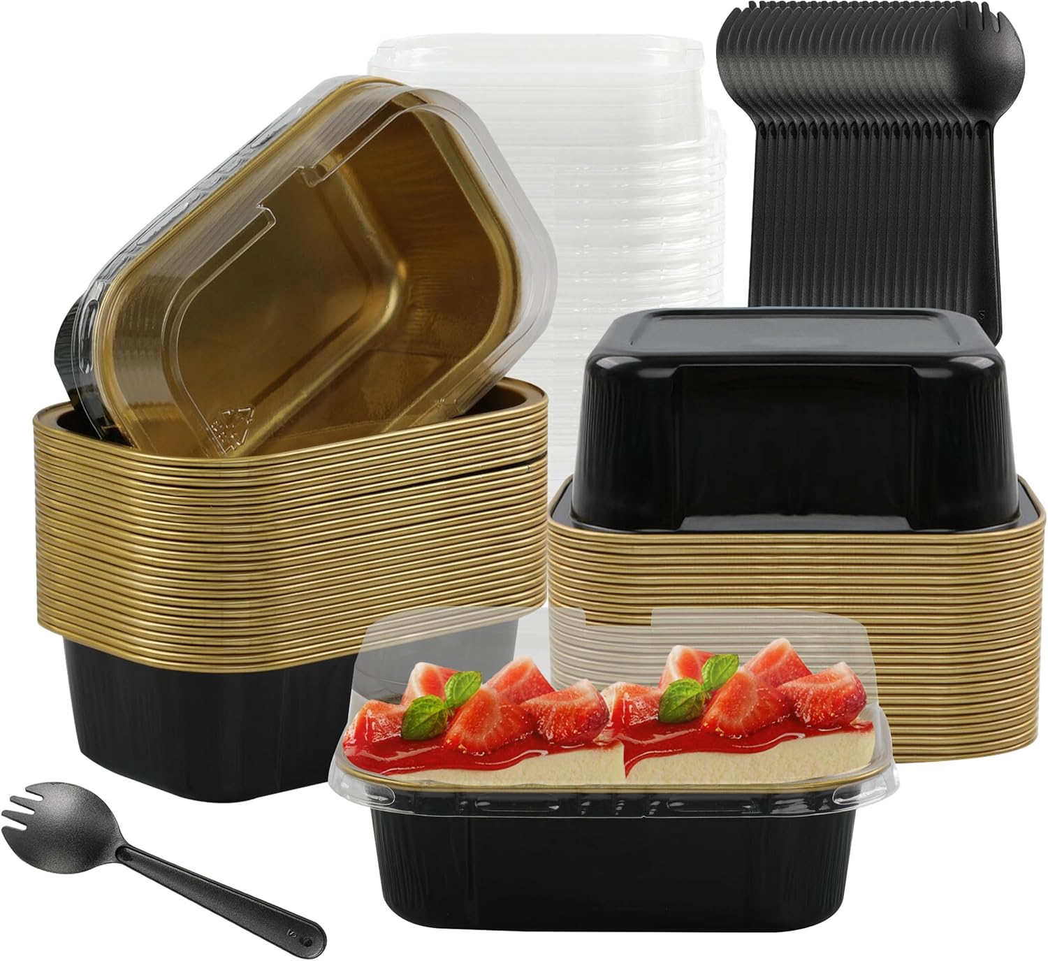 BAKINGPAK Tazas para hornear con tapas, 30 moldes para pasteles de 5.5 onzas, mini moldes para pasteles con tapas, moldes para magdalenas con tapas,