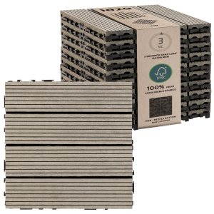 Juego de 10 baldosas de madera compuesta de plástico para terrazas compuestas FSC sostenibles, resistentes al óxido, agua, clima, fáciles de hacer y Juego de 10 baldosas de madera compuesta de plástico para terrazas compuestas FSC sostenibles, resistentes al óxido, agua, clima, fáciles de hacer y