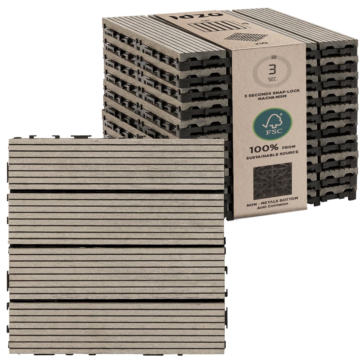 Juego de 10 baldosas de madera compuesta de plástico para terrazas compuestas FSC sostenibles, resistentes al óxido, agua, clima, fáciles de hacer y