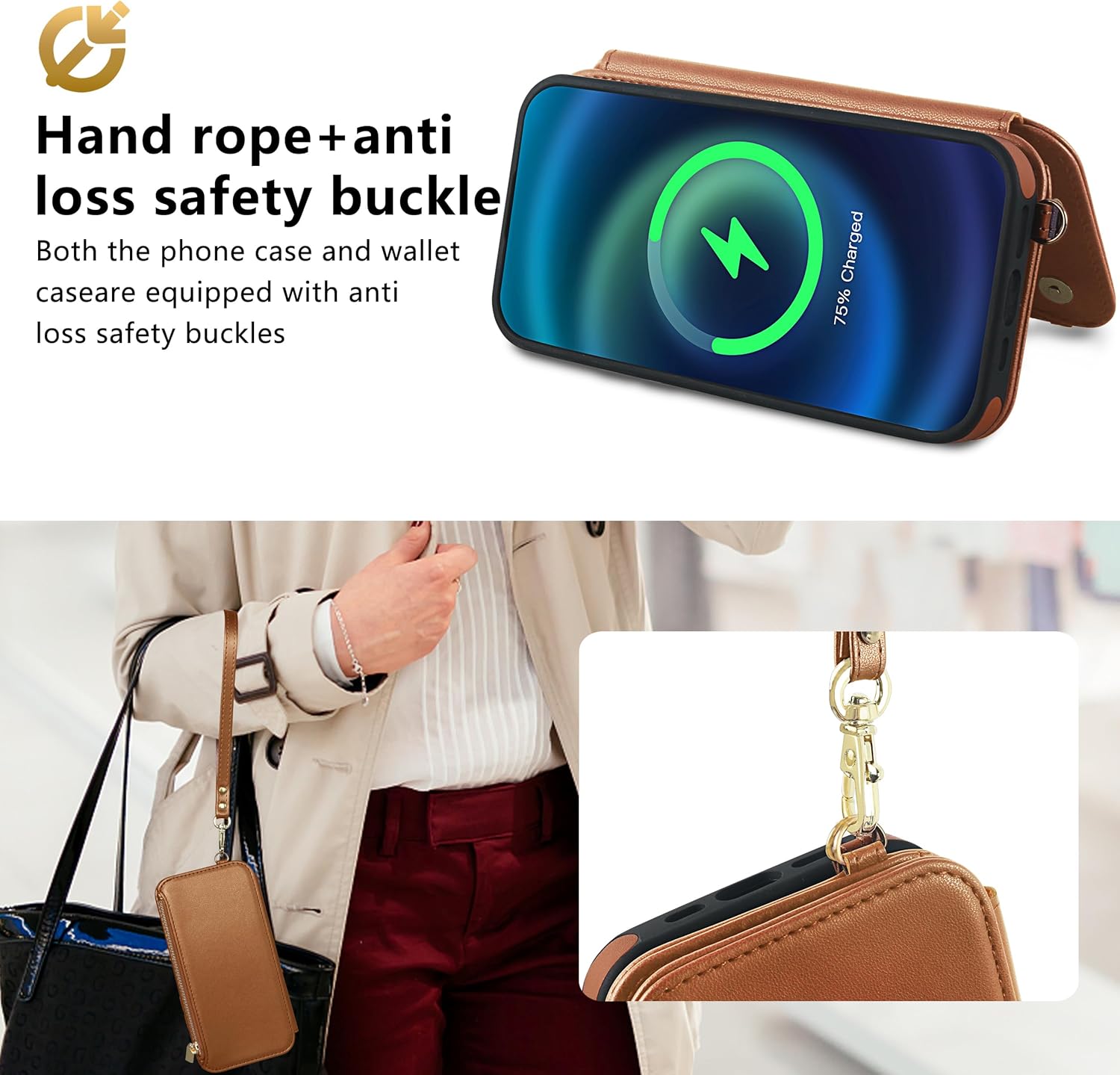 CIVICASE Funda con cremallera para iPhone 15 Pro Max, funda tipo cartera 2 en 1 magnética desmontable, protección para tarjetas RFID, 6 ranuras para