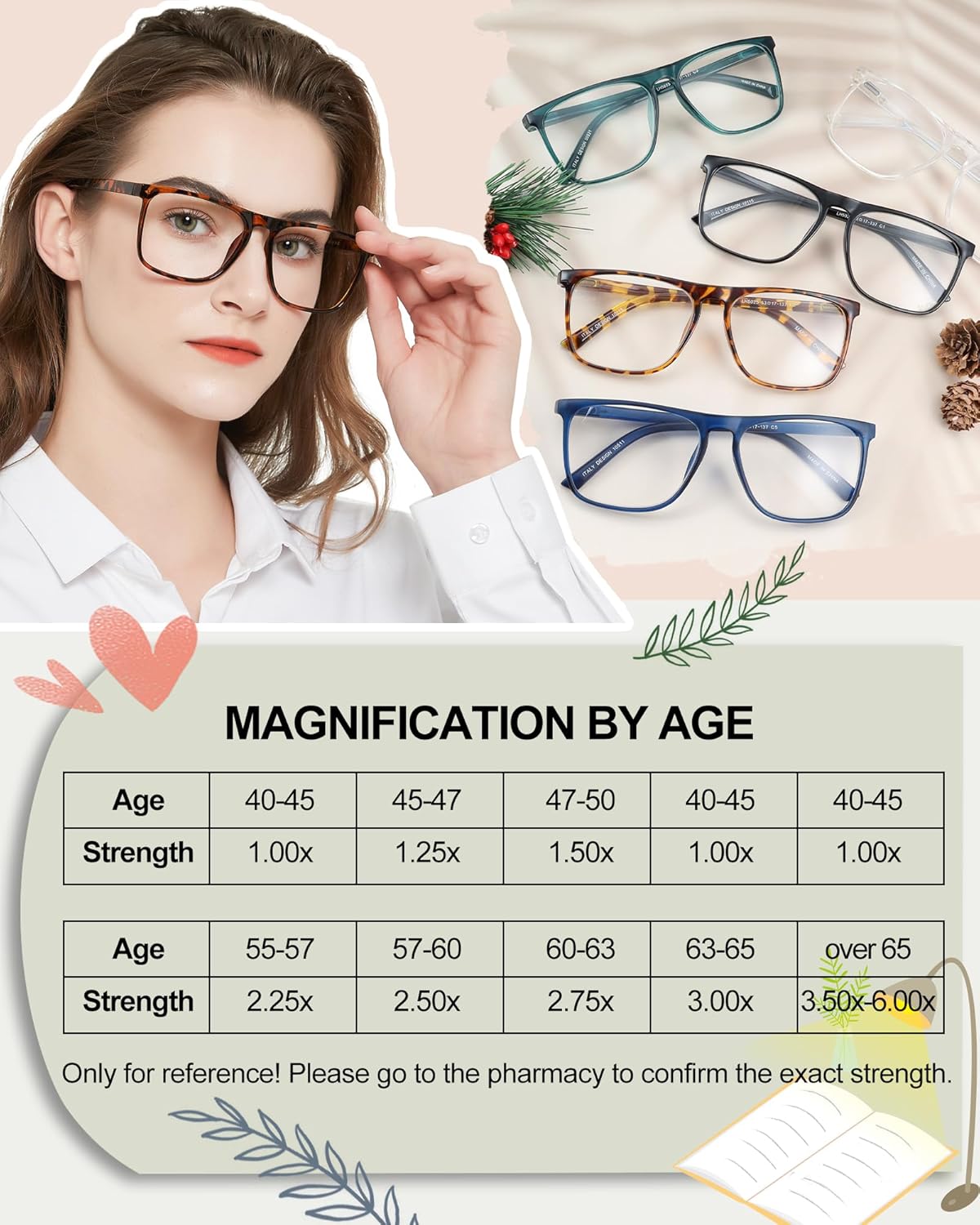 MARE AZZURO Lentes de lectura de gran tamaño para mujer, ligeros, grandes lectores 1.0 1.25 1.5 1.75 2.0 2.25 2.5 2.75 3.0 3.5 4.0 5.0 6.0