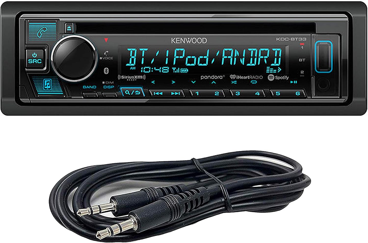 Kenwood KDC-BT33+AUX1 DIN SiriusXM listo para Bluetooth en el salpicadero CDAmFM receptor estéreo para automóvil con Pandora, control de Spotify +