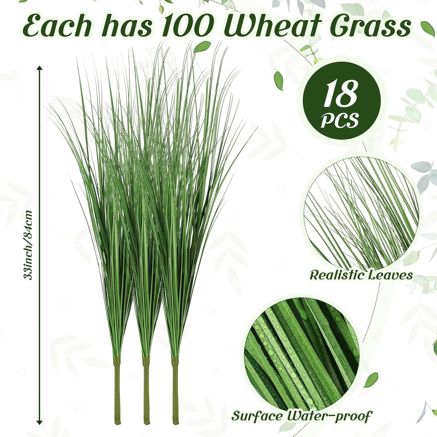 Tigeen 18 plantas artificiales de hierba de cebolla alta de 33 pulgadas, vegetación resistente a los rayos UV, plantas de césped alto para