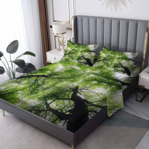 Forest Sheets – Juego de sábanas de cama natural, sábanas y fundas de almohada estampadas, 4 piezas, sábana bajera ajustable de microfibra suave con Forest Sheets – Juego de sábanas de cama natural, sábanas y fundas de almohada estampadas, 4 piezas, sábana bajera ajustable de microfibra suave con