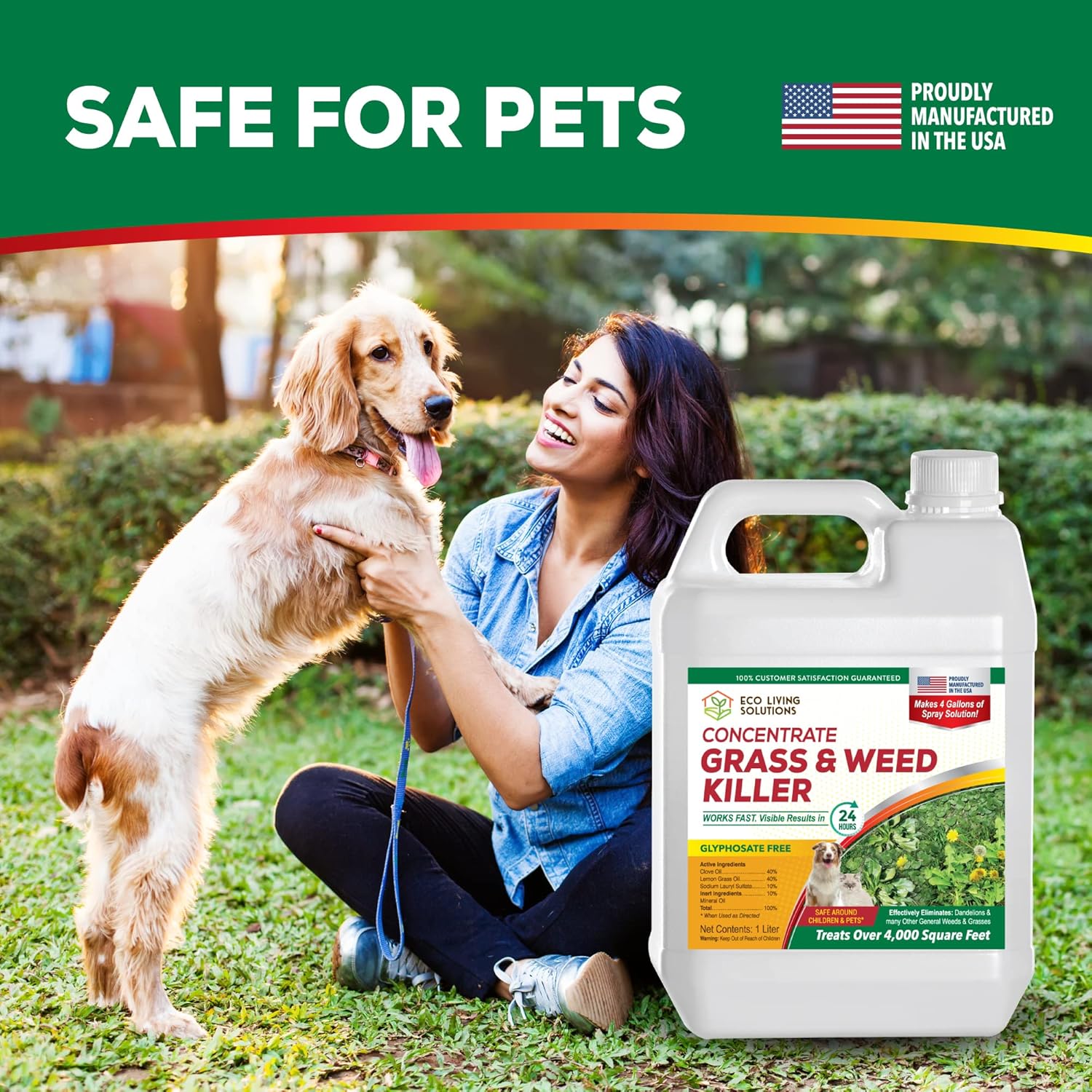 Concentrado herbicida Eco Living Solutions – Spray herbicida seguro para mascotas  Mata malezas orgánico y herbicida  Mata musgos  Cangrejo y diente