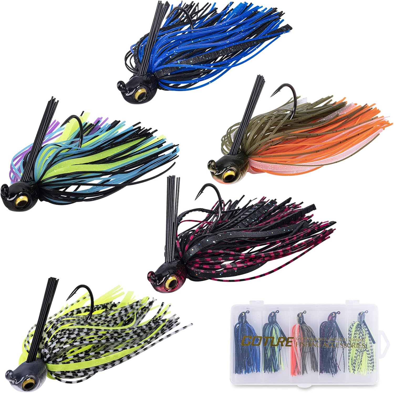 Goture Plantillas de lubina con protector de malezas Plantillas de pesca Faldas de silicona Jigs Flipping Jig Swim Jig Streamlined Head Fishing