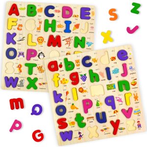 Rompecabezas de madera del alfabeto para niños de 2 a 4 años, juego de rompecabezas preescolares clásicos de aprendizaje ABC con clavijas, letras Rompecabezas de madera del alfabeto para niños de 2 a 4 años, juego de rompecabezas preescolares clásicos de aprendizaje ABC con clavijas, letras