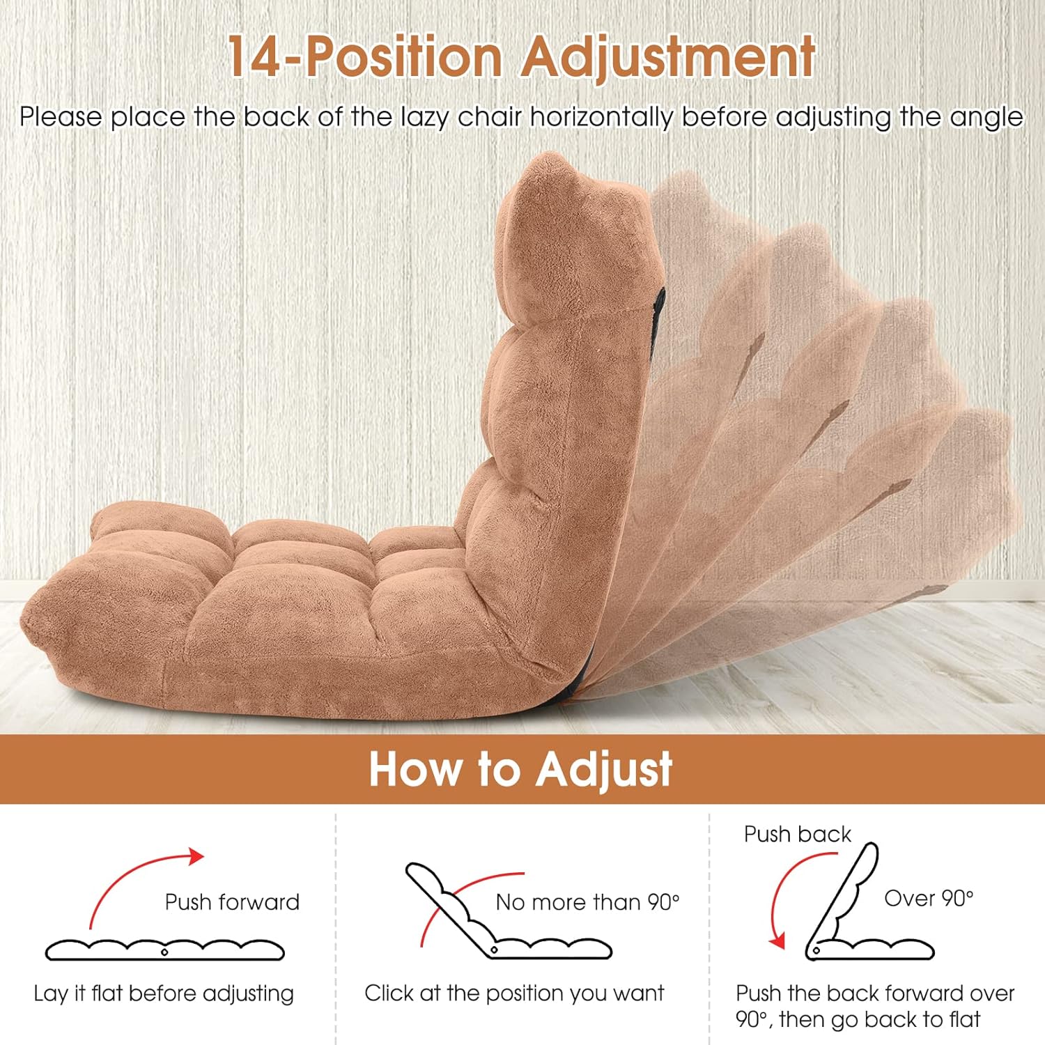 GORELAX Silla de piso de espuma viscoelástica, silla reclinable ajustable de 14 posiciones, silla de meditación acolchada plegable con soporte para