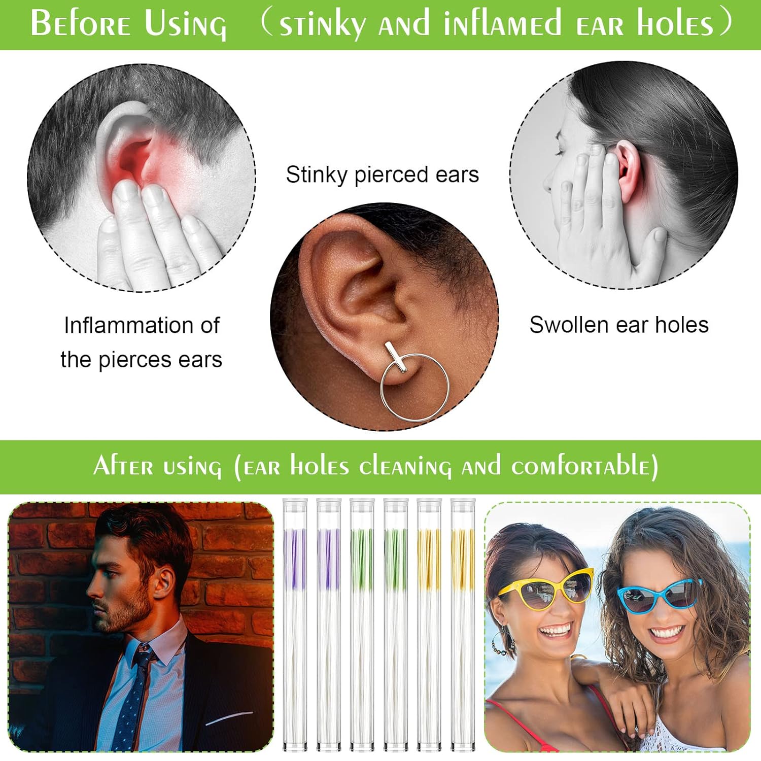 360 piezas de aretes de hilo dental con agujero de oreja, limpiador de agujeros, desechable, para cuidado posterior, línea de limpieza de piercings,