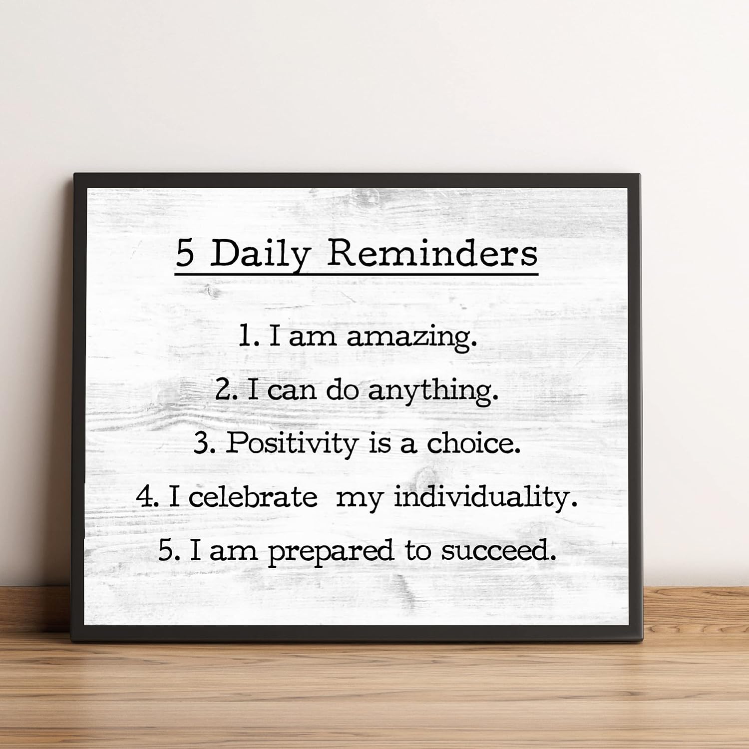 5 Daily Reminders – Inspirational Success Print Home Decor, Great White Wall Art, Motivational Positive Quotes Wall Decor, Ideal For Teen Decor,