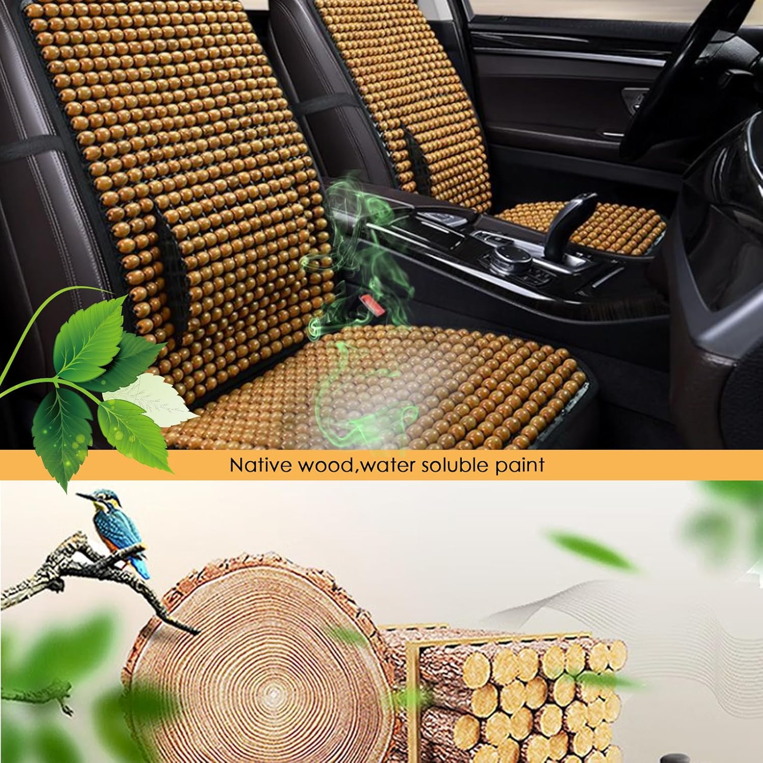 Fundas de asiento con cuentas, cojín de asiento de cuentas de madera de diseño ergonómico, almohadillas transpirables y refrescantes para